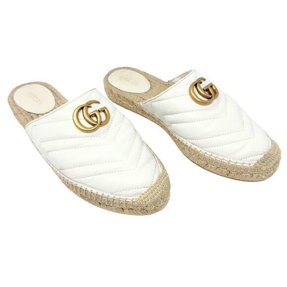 Gucci GG Logo Marmont Gold White Mattelasse‎ Espadrille Slide Flats Sandals 38.5 - Picture 3 of 11